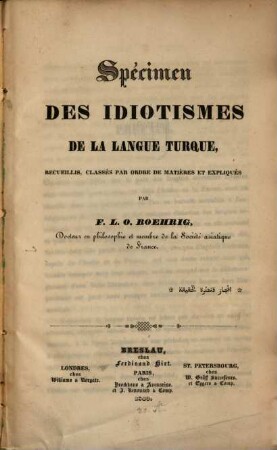 Specimen des idiotismes de la langue turque