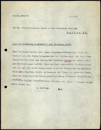 W. Kraiker an DAI Zentrale