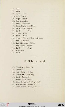 D. Möbel u. dergl. (Nr. 347-388)