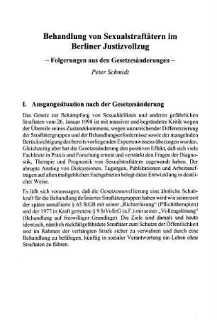 105-116, Behandlung von Sexualstraftätern im Berliner Justizvollzug - Folgerungen aus den Gesetzesänderungen