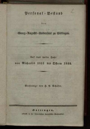 WS 1831/32: Personal-Bestand der Georg-Augusts-Universität zu Göttingen