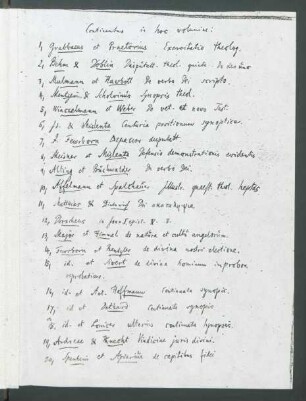 Kopie des handschriftlichen Inhaltsverzeichnisses des Sammelbandes