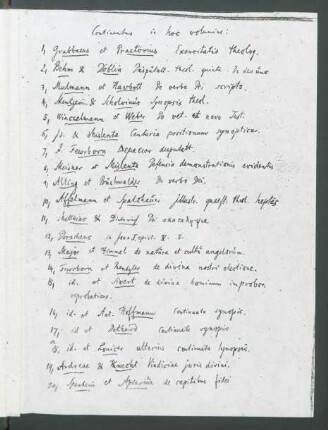 Kopie des handschriftlichen Inhaltsverzeichnisses des Sammelbandes