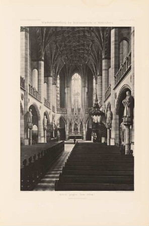 Schlosskirche, Wittenberg Wiederherstellung: Innenansicht (aus: Atlas zur Zeitschrift für Bauwesen, hrsg. v. Ministerium der öffentlichen Arbeiten, Jg. 45, 1895)