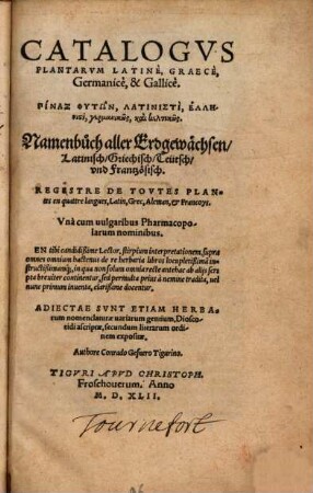 Catalogus plantarum latine, graece, germanice et gallice