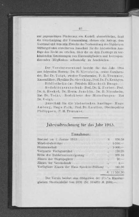 Jahresabrechnung für das Jahr 1913.