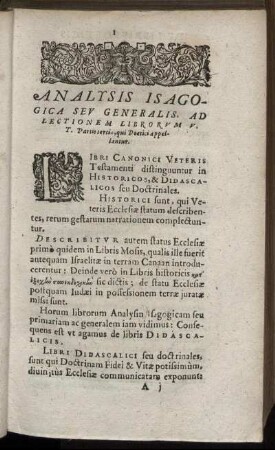Analysis Isagogica Seu Generalis. Ad Lectionem Librorum V. T. [...]