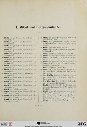 I. Möbel und Holzgegenstände (Nr. 1-325)