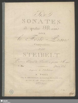 No. 3: Six Sonates a quatre Mains pour le Forte-Piano : Premier Oeuvre de Sonates a quatre Mains
