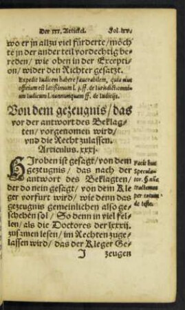 Von dem gezeugnis ... Articulus. xxxi.