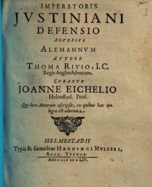 Imperatoris Iustiniani Defensio Adversus Alemannum