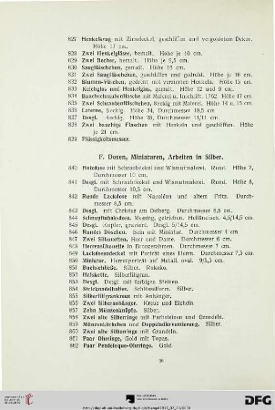 F. Dosen, Miniaturen, Arbeiten in Silber (Nr. 840-885)