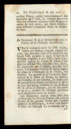 De Frederic II. de ses Querelles avec les Papes, & de l'Empire Allemand.