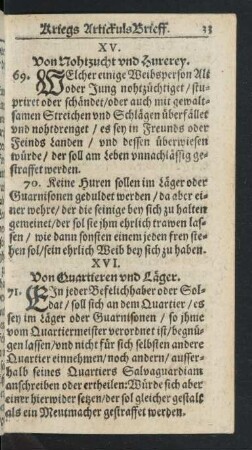 XVI. Von Quartieren und Läger