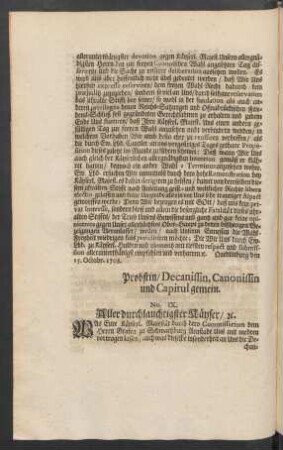 No. IX. Aller durchlauchtigster Käyser / [et]c.