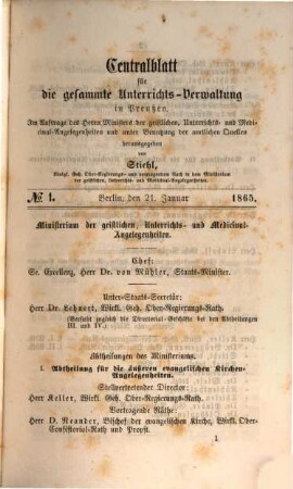 Zentralblatt für die gesamte Unterrichtsverwaltung in Preußen. 1865