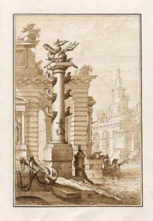 Architekturphantasie mit Bootsanleger, aus den "Disegni di Prospettiva Ideale", Bl. 25