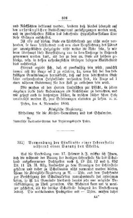 Verwendung der Einkünfte einer Lehrerstelle während einer Vacanz der Stelle : [V. Elementarschulwesen]