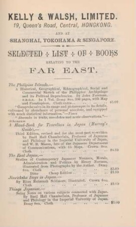 Kelly & Walsh, Limited ... Selected list of books