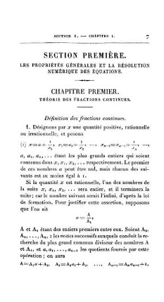 Chapitre premier. Théorie des fractions continues.