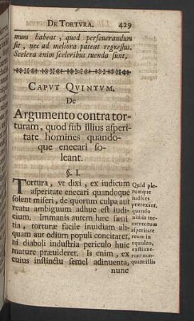 Caput quintum. Argumento contra torturam