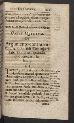 Caput quintum. Argumento contra torturam