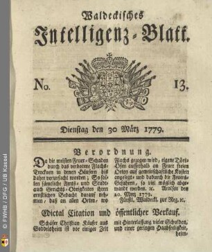 No. 13, Dienstag den 30 März 1779