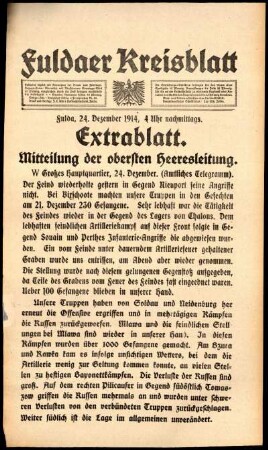 Zweite Ausgabe vom Donnerstag, den 24. Dezember 1914.