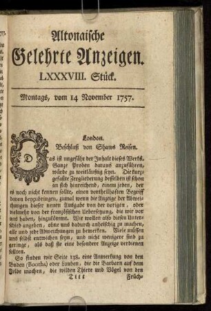 LXXXVIII. Stück. Montags, vom 14 November 1757
