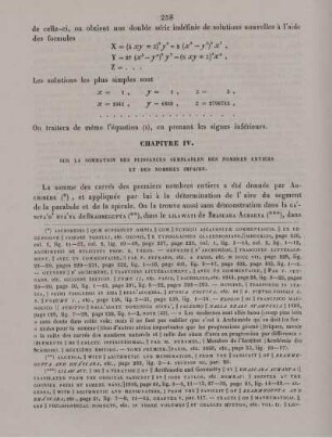 Chapitre IV. Sur la sommation des puissances semblables des nombres entiers et des nombres impairs.