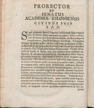 Prorector Et Senatus Academiæ Kiloniensis Civibus Suis S. P. D.