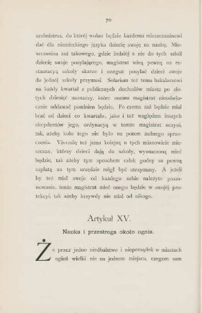 Artykul XV. Nauka i przestroga okolo ognia