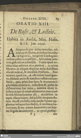 Oratio XIII. De Rosis, & Lacteis