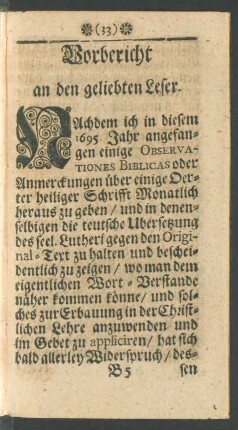 Vorbericht an den geliebten Leser