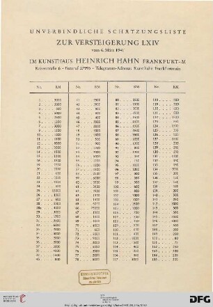 Unverbindliche Schätzungsliste