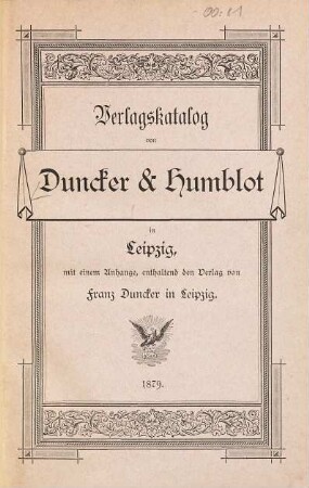 Verlagskatalog von Duncker & Humblot in Leipzig, 1879
