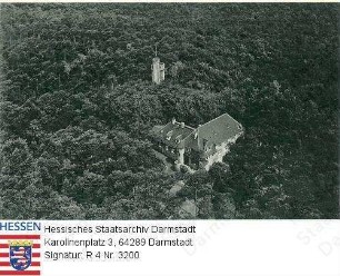 Dudenheim, Waldschänke Lenneberg (Inhaber Peter Brodbecker) und Lennebergturm / Luftaufnahme