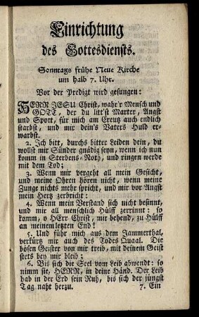 Einrichtung des Gottesdiensts.