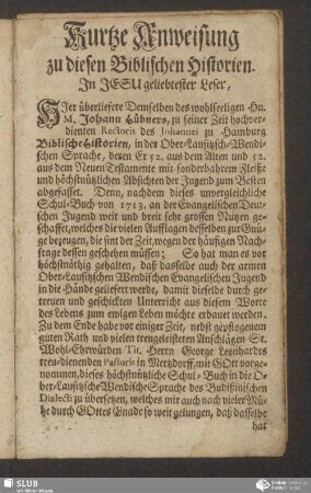 Kurtze Anweisung zu diesen Biblischen Historien