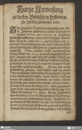 Kurtze Anweisung zu diesen Biblischen Historien
