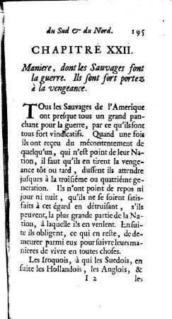 Maniere, dont les Sauvages font la guerre. Ils sont fort portez à la vengeance.