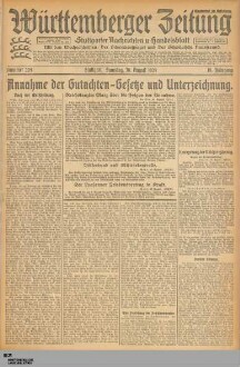 Württemberger Zeitung : das nationalsozialistische Morgenblatt in Stuttgart : WLZ, Württembergische Landeszeitung