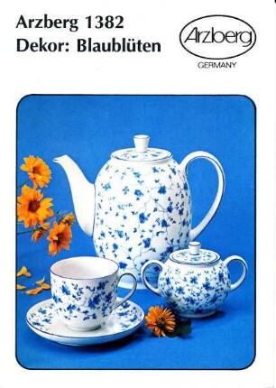 Produktprospekt zum Service "Arzberg 1382" mit Dekor "Blaublüten" sowie zur Trinkglasgarnitur "Arzberg 1382"