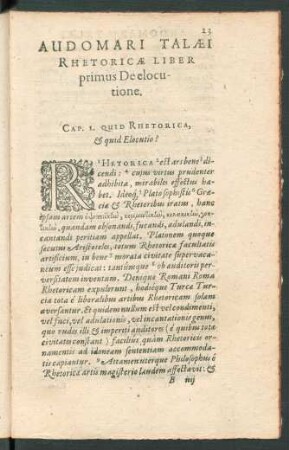 Audomari Talaei Rhetoricae Liber primus De elocutione.