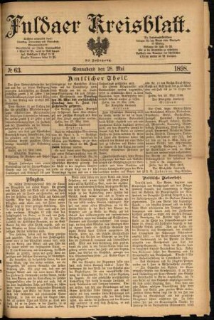 Erste Ausgabe vom Samstag, den 28. Mai 1898.