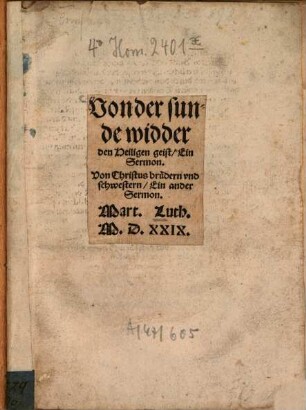 Von der sunde widder den Heiligen geist : Ein Sermon