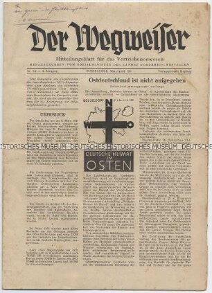 Monatszeitschrift des Sozialministeriums Nordrhein-Westfalen „Der Wegweiser“ mit Titel zur Ausstellung „Deutsche Heimat im Osten“