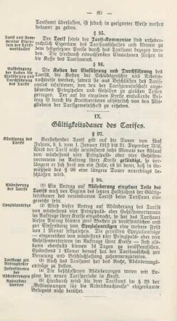 IX. Gültigkeitsdauer des Tarifes.