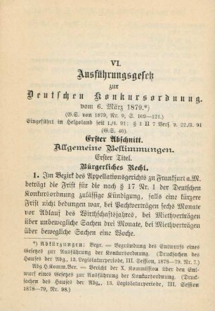VI. Ausführungsgesetz zur Deutschen Konkursordnung. Vom 6. März 1879