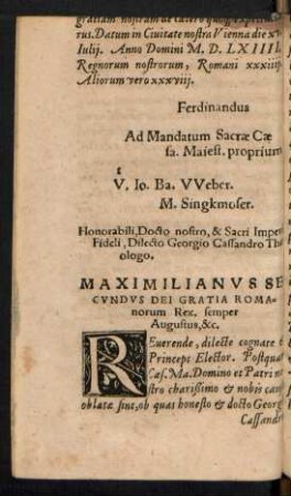 Maximilianus Secundus Dei Gratia Romanorum Rex ...